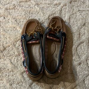 Sperry Tan and Navy Boat Shoes